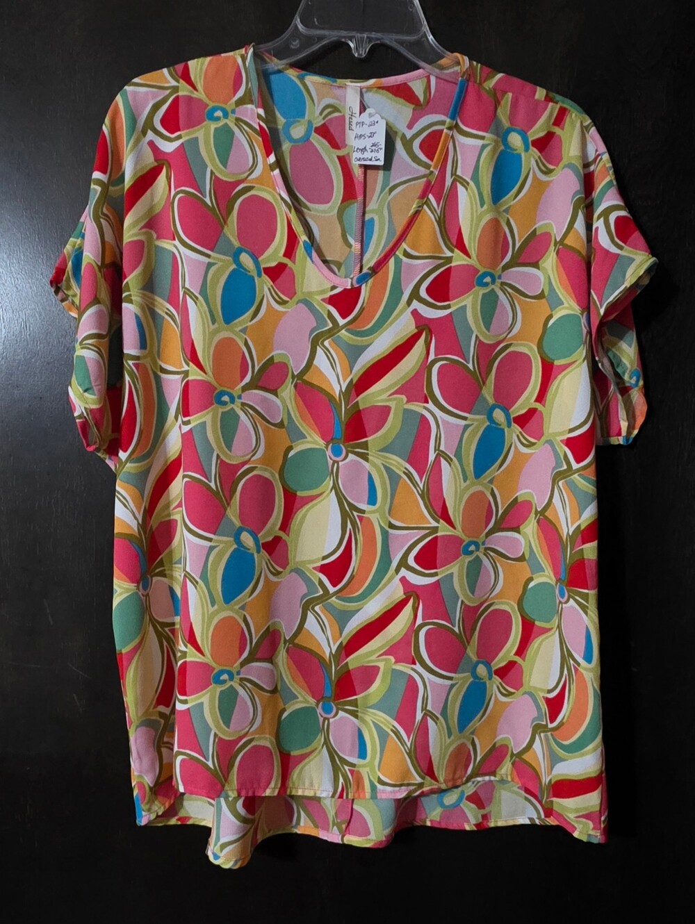 Hesed Multicolor Floral V-Neck Drop Sleeve Blouse Oversized Relaxed Size Small